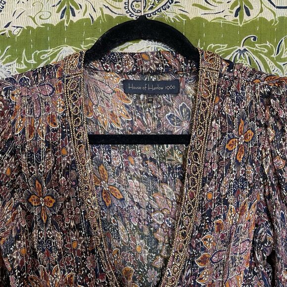 House of Harlow x Revolve Rust Floral Marella Metallic Cropped Blouse Size Small - Picture 3 of 16